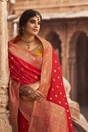 Crimson Red Banarasi Saree- Designer wedding Saree