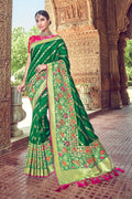 Designer Banarasi Saree Crocodile Green Woven Designer Banarasi Saree With Embroidered Silk Blouse saree online