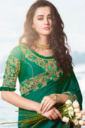 Designer Banarasi Saree Deep Green Designer Embroidered Saree With Embroidered Blouse - Wedding Wardrobe Collection saree online