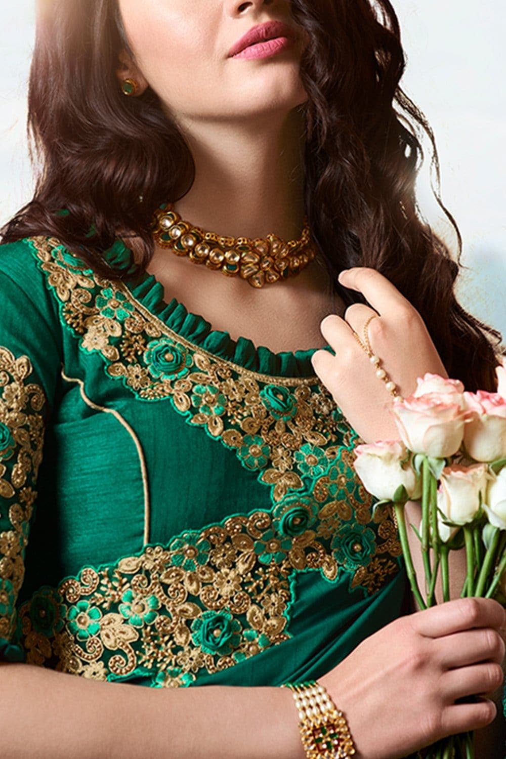 Designer Banarasi Saree Deep Green Designer Embroidered Saree With Embroidered Blouse - Wedding Wardrobe Collection saree online