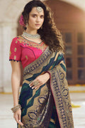 Designer Banarasi Saree Deep Green Woven Designer Banarasi Saree With Embroidered Silk Blouse - Wedding Wardrobe Collection saree online