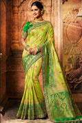 Designer Banarasi Saree Dual Tone Green Designer Banarasi Saree With Embroidered Silk Blouse - Wedding Wardrobe Collection saree online