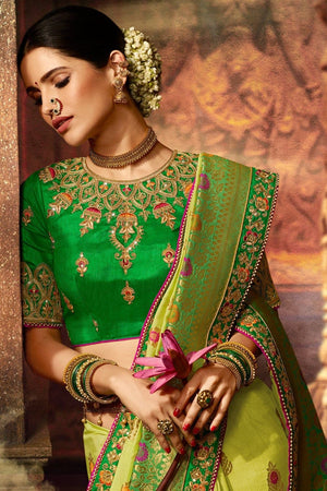 Dual Tone Green Designer Banarasi Saree With Embroidered Silk Blouse - Wedding Wardrobe Collection