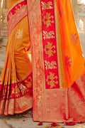 Fire Orange Banarasi Saree- Designer wedding Saree