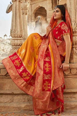 Fire Orange Banarasi Saree- Designer wedding Saree