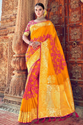 Designer Banarasi Saree Gold Yellow Woven Designer Banarasi Saree With Embroidered Silk Blouse saree online