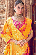 Designer Banarasi Saree Gold Yellow Woven Designer Banarasi Saree With Embroidered Silk Blouse saree online