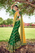 Designer Banarasi Saree Green And Yellow Woven Designer Banarasi Saree With Embroidered Silk Blouse saree online