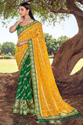 Designer Banarasi Saree Green And Yellow Woven Designer Banarasi Saree With Embroidered Silk Blouse saree online