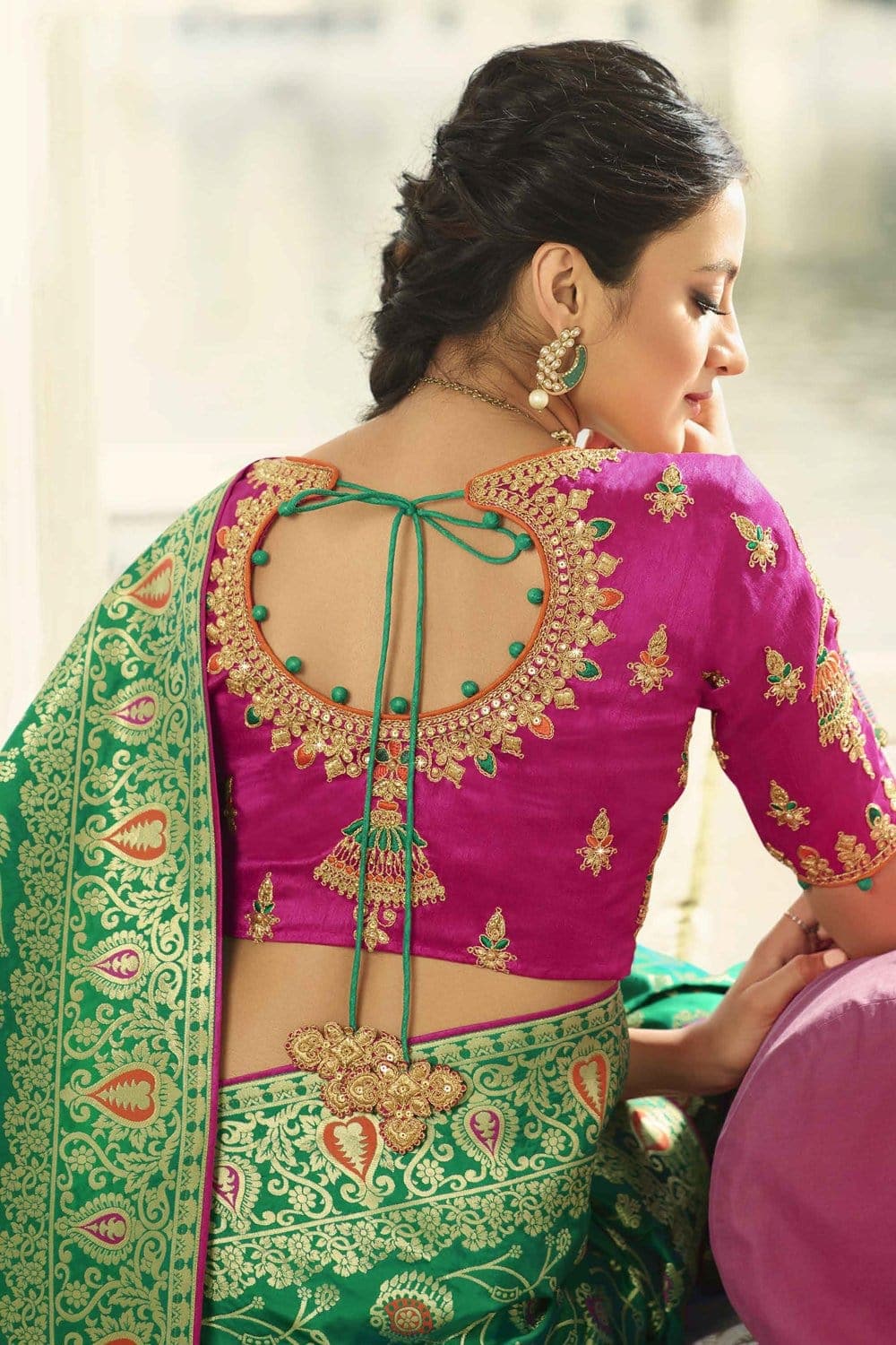 Designer Banarasi Saree Green Designer Banarasi Saree With Embroidered Silk Blouse saree online