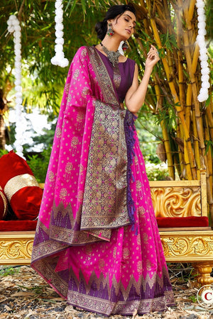 Hot Pink Designer Banarasi Saree