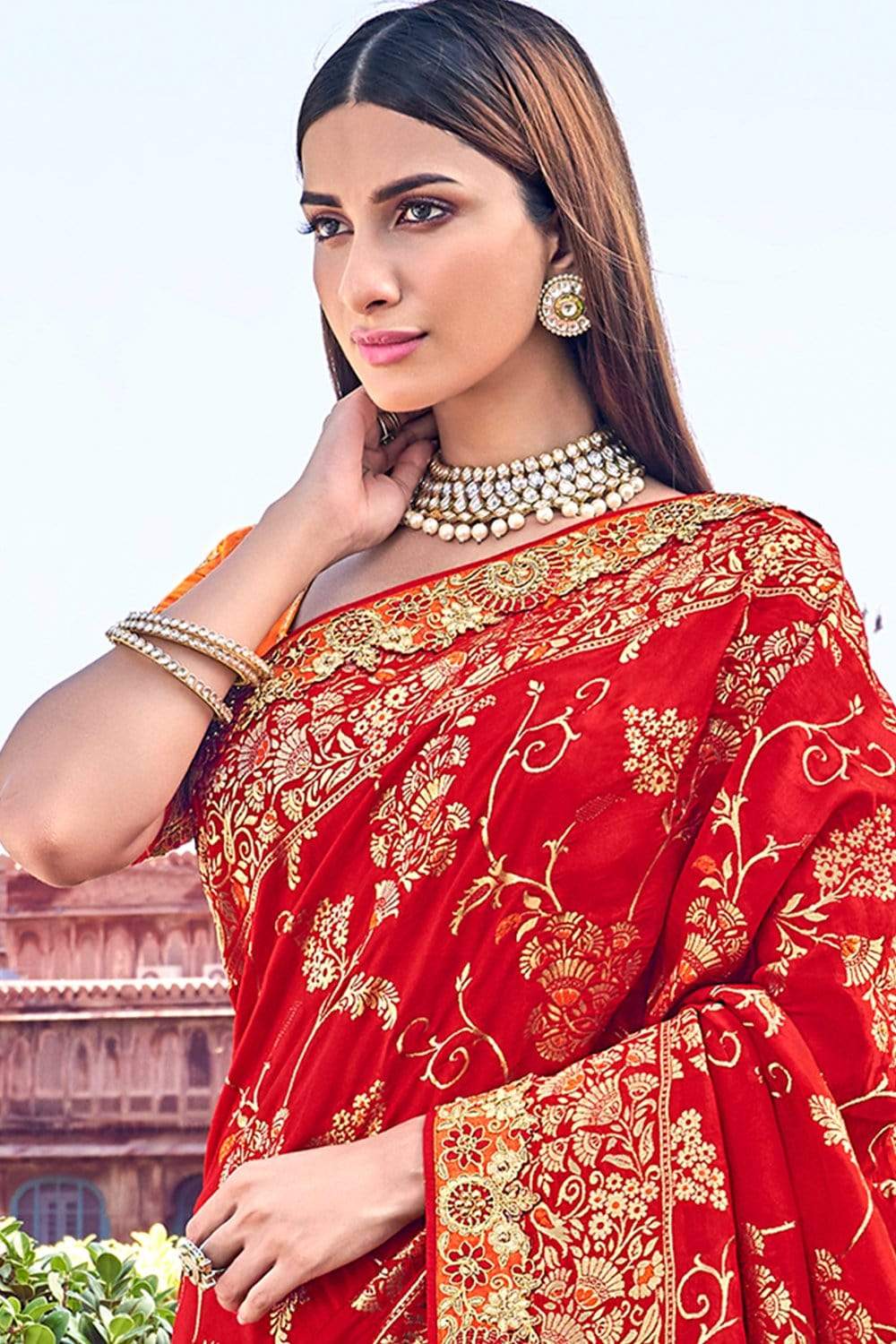 Buy red designer banarasi saree online on Karagiri | FLAT 60% OFF