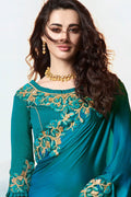 Designer Banarasi Saree Lavish Blue Designer Embroidered Saree With Embroidered Blouse - Wedding Wardrobe Collection saree online