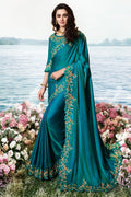 Designer Banarasi Saree Lavish Blue Designer Embroidered Saree With Embroidered Blouse - Wedding Wardrobe Collection saree online