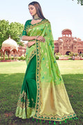 Designer Banarasi Saree Leaf Green Woven Designer Banarasi Saree With Embroidered Silk Blouse saree online