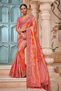 Designer Banarasi Saree Light Orange,Pink Woven Designer Banarasi Saree With Embroidered Silk Blouse saree online