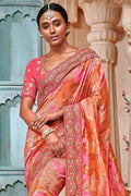 Designer Banarasi Saree Light Orange,Pink Woven Designer Banarasi Saree With Embroidered Silk Blouse saree online