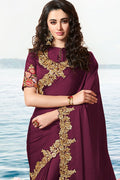 Designer Banarasi Saree Luscious Wine Designer Embroidered Saree With Embroidered Blouse - Wedding Wardrobe Collection saree online