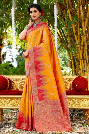 Marigold Orange Designer Banarasi Saree