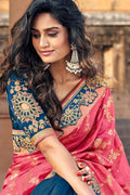 Designer Banarasi Saree Midnight Blue,Punch Pink Woven Designer Banarasi Saree With Embroidered Silk Blouse saree online