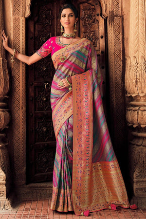 Multi Coloured Designer Banarasi Saree
