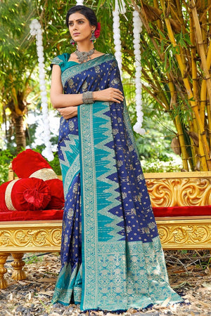 Navy Blue Designer Banarasi Saree