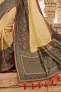 Parmesan Cream Colour Banarasi Saree- Designer wedding Saree