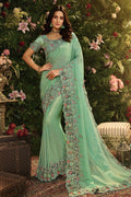 Buy Pastel green designer embroidered saree  online at best price -karagiri