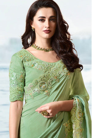 Pastel Green Designer Embroidered Saree With Embroidered Blouse - Wedding Wardrobe Collection