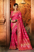 Pretty pink designer banarasi saree with embroidered silk blouse - Wedding sutra collection - Buy online on Karagiri - Free shipping to USA