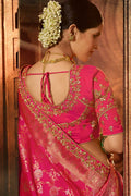 Pretty pink designer banarasi saree with embroidered silk blouse - Wedding sutra collection - Buy online on Karagiri - Free shipping to USA