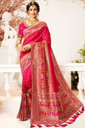 Pretty pink woven designer banarasi saree with embroidered silk blouse - Wedding sutra collection - Buy online on Karagiri - Free shipping to USA