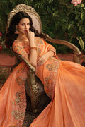 Buy Royal orange designer embroidered saree  online at best price -karagiri