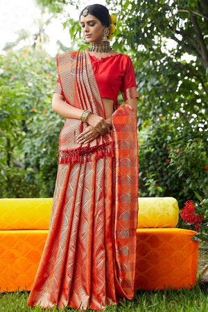 Scarlet Red Designer Banarasi Saree