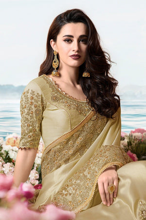Sexy Gold Designer Embroidered Saree With Embroidered Blouse - Wedding Wardrobe Collection