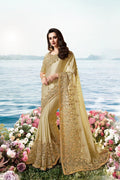 Sexy gold designer embroidered saree with embroidered blouse - Wedding Wardrobe collection - Buy online on Karagiri - Free shipping to USA