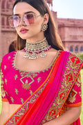 Shades of coral pink woven designer banarasi saree with embroidered silk blouse - Wedding sutra collection - Buy online on Karagiri - Free shipping to USA