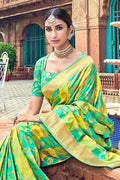 Shades of green woven designer banarasi saree with embroidered silk blouse - Wedding sutra collection - Buy online on Karagiri - Free shipping to USA