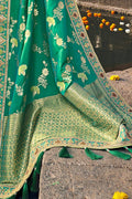 Shades of green woven designer banarasi saree with embroidered silk blouse - Wedding sutra collection - Buy online on Karagiri - Free shipping to USA