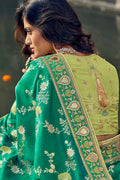 Shades of green woven designer banarasi saree with embroidered silk blouse - Wedding sutra collection - Buy online on Karagiri - Free shipping to USA