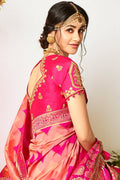 Shades of pink woven designer banarasi saree with embroidered silk blouse - Wedding sutra collection - Buy online on Karagiri - Free shipping to USA