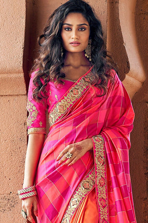 Shades Of Pink Woven Designer Banarasi Saree With Embroidered Silk Blouse