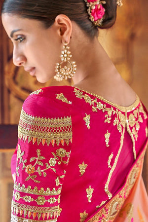 Soap Orange Woven Designer Banarasi Saree With Embroidered Silk Blouse