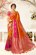 Sunrise orange woven designer banarasi saree with embroidered silk blouse - Wedding sutra collection - Buy online on Karagiri - Free shipping to USA