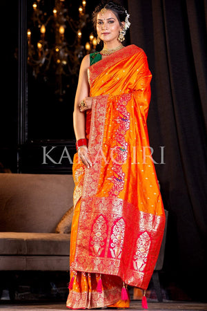 Tangerine Orange Banarasi Saree