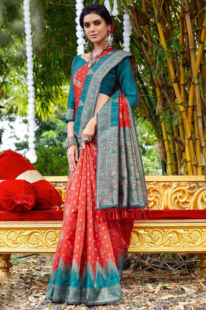 Tart Red Designer Banarasi Saree