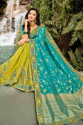 Designer Banarasi Saree Teal Blue And Yellow Designer Banarasi Saree saree online