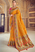 Turmeric yellow woven designer banarasi saree with embroidered silk blouse - Wedding sutra collection - Buy online on Karagiri - Free shipping to USA