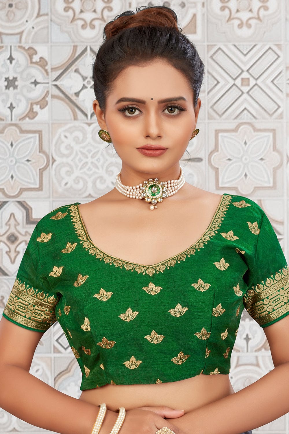 Buy Shamrock Green Designer Blouse online-Karagiri