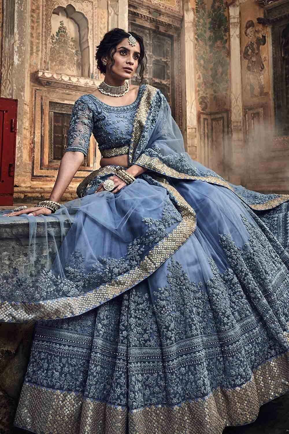 Blue Net Designer Lehenga Saree 60109, 44% OFF